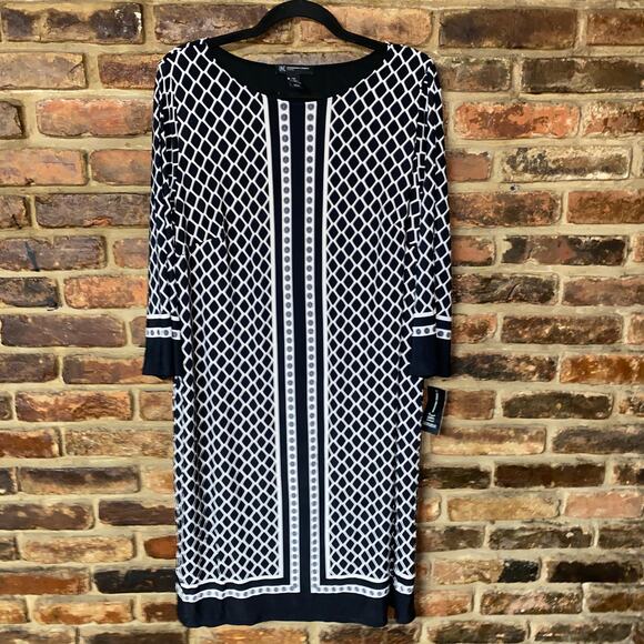 NWT INC International Concepts Black & White Long Sleeve Midi Shift Dress 0X - Picture 1 of 6